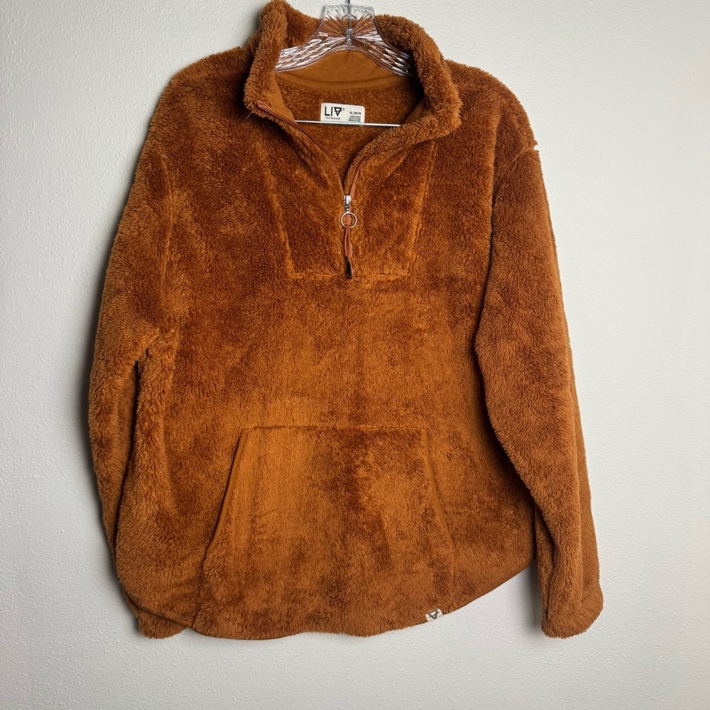 LIA Outdoor Fleece Pullover Teddy Orange zip soft and fluffy 1/4 Zip cabincore